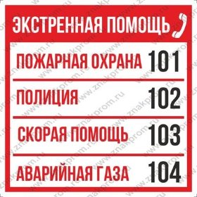 Знак телефоны экстренной помощи (пленка 200х200 мм)